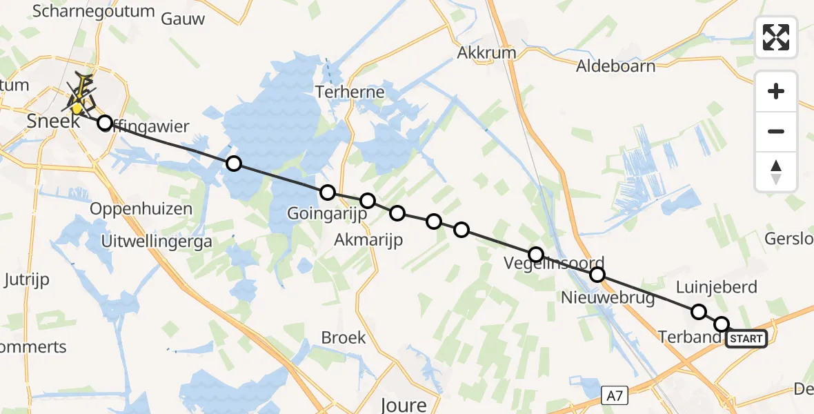 Routekaart van de vlucht: Lifeliner 4 naar Sneek