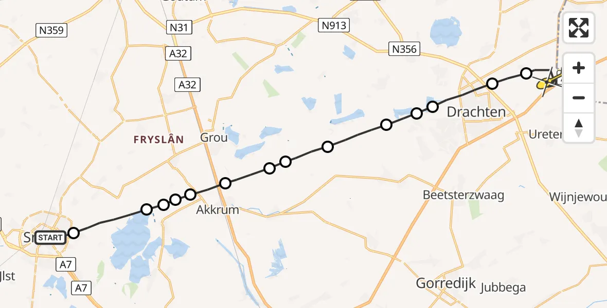 Routekaart van de vlucht: Lifeliner 4 naar Drachtstercompagnie