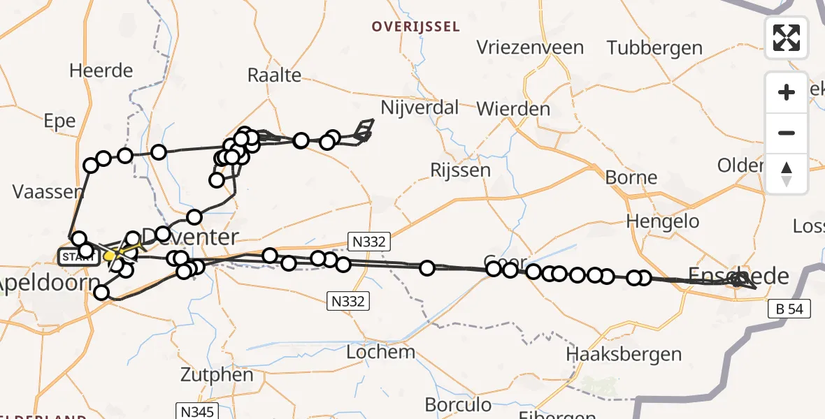 Routekaart van de vlucht: Politiehelikopter naar Vliegveld Teuge