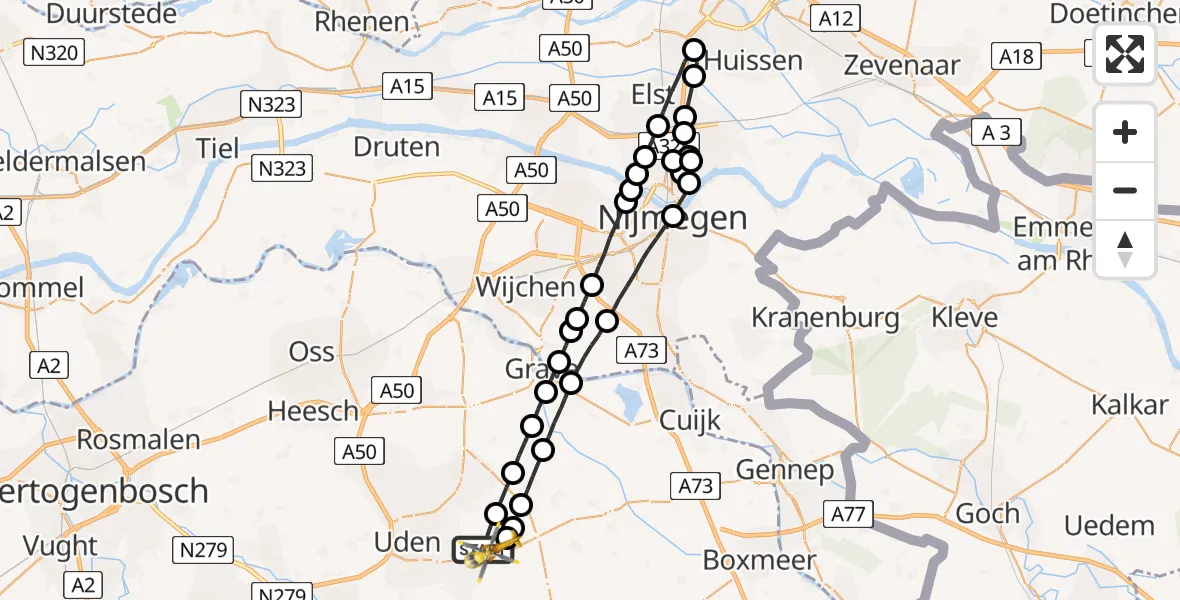 Vluchtroute Traumahelikopter Vliegbasis Volkel - Vliegbasis Volkel, 10 oktober 2023, 14:30