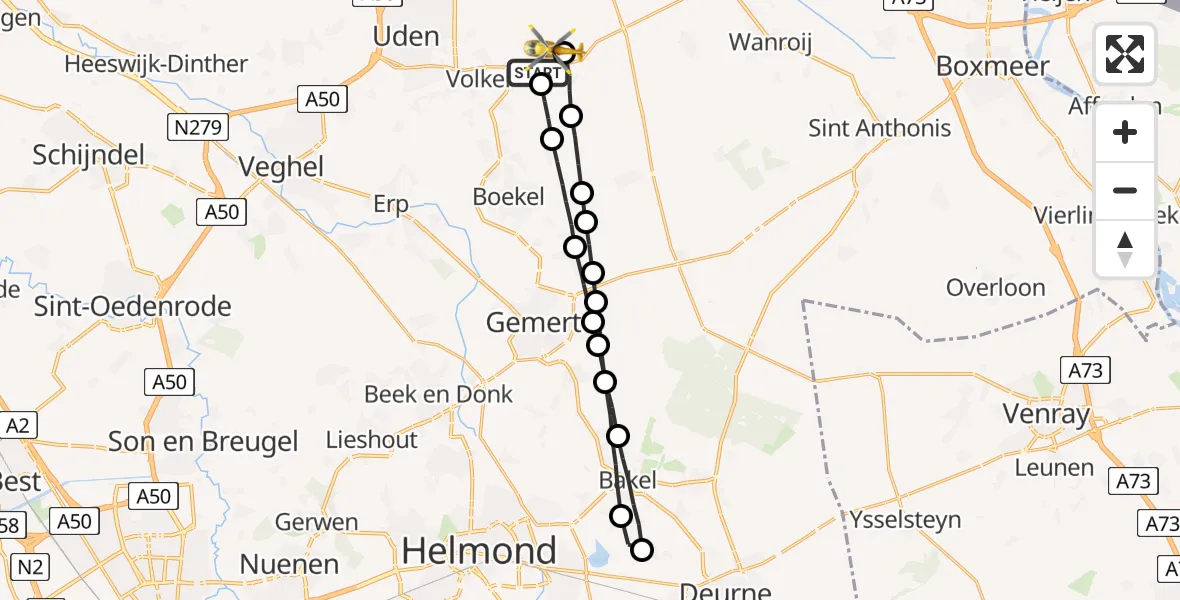 Vluchtroute Traumahelikopter Vliegbasis Volkel - Vliegbasis Volkel, 10 oktober 2023, 15:10