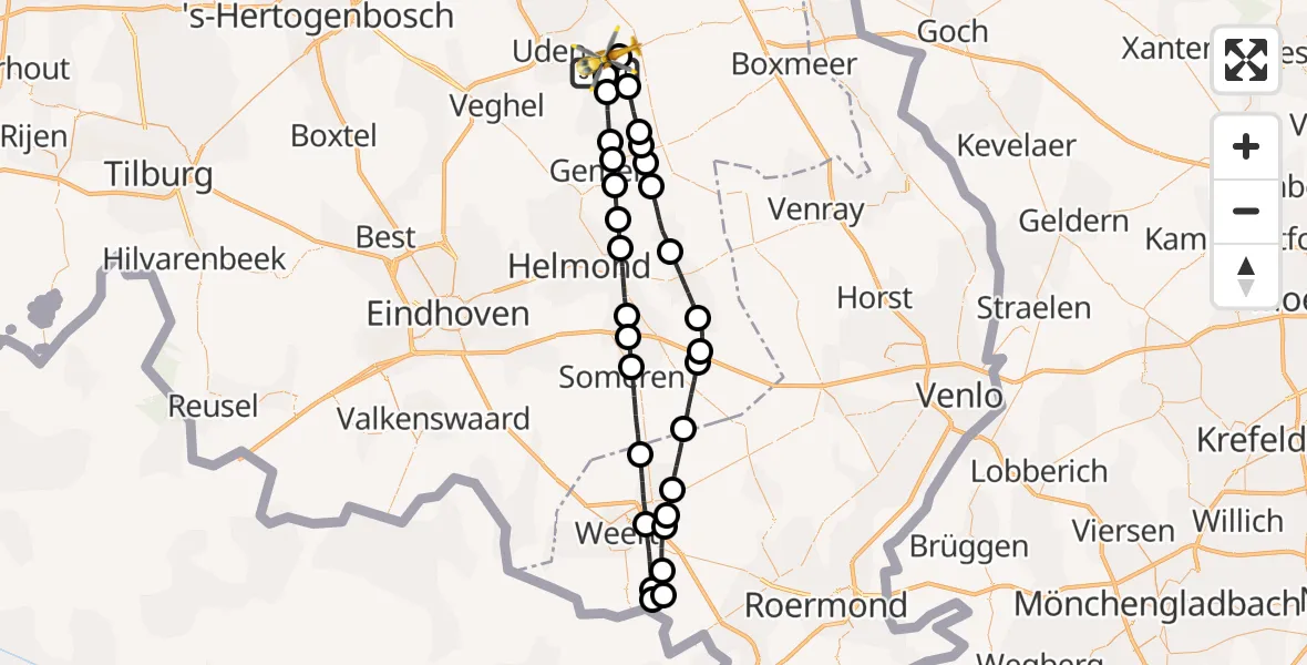Vluchtroute Traumahelikopter Vliegbasis Volkel - Vliegbasis Volkel, 10 oktober 2023, 15:40
