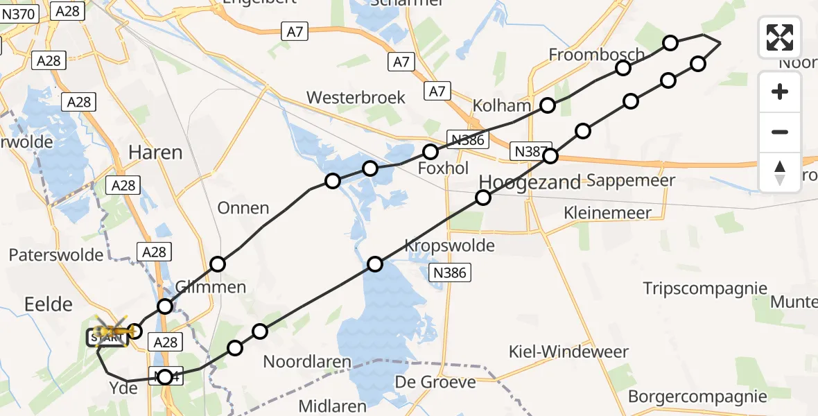 Vluchtroute Traumahelikopter Groningen Airport Eelde - Groningen Airport Eelde, 10 oktober 2023, 16:41