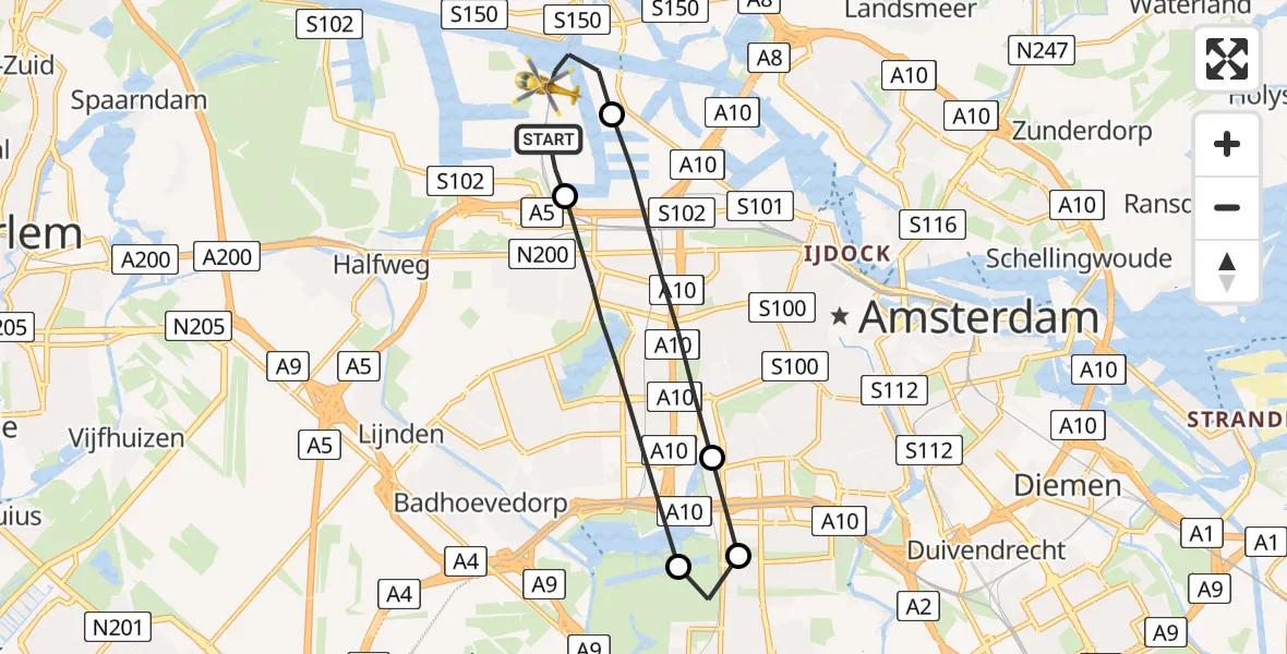 Vluchtroute Traumahelikopter Amsterdam Heliport - Amsterdam Heliport, 10 oktober 2023, 17:10