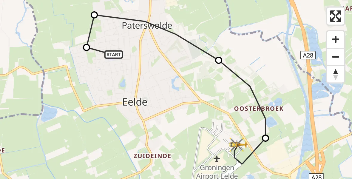 Vluchtroute Traumahelikopter Paterswolde - Groningen Airport Eelde, 10 oktober 2023, 17:35
