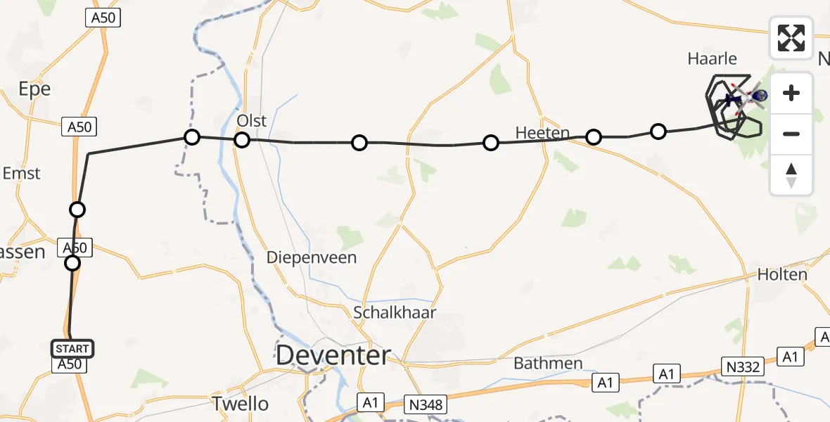 Vluchtroute Politiehelikopter Beemte Broekland - Haarle, 10 oktober 2023, 17:58