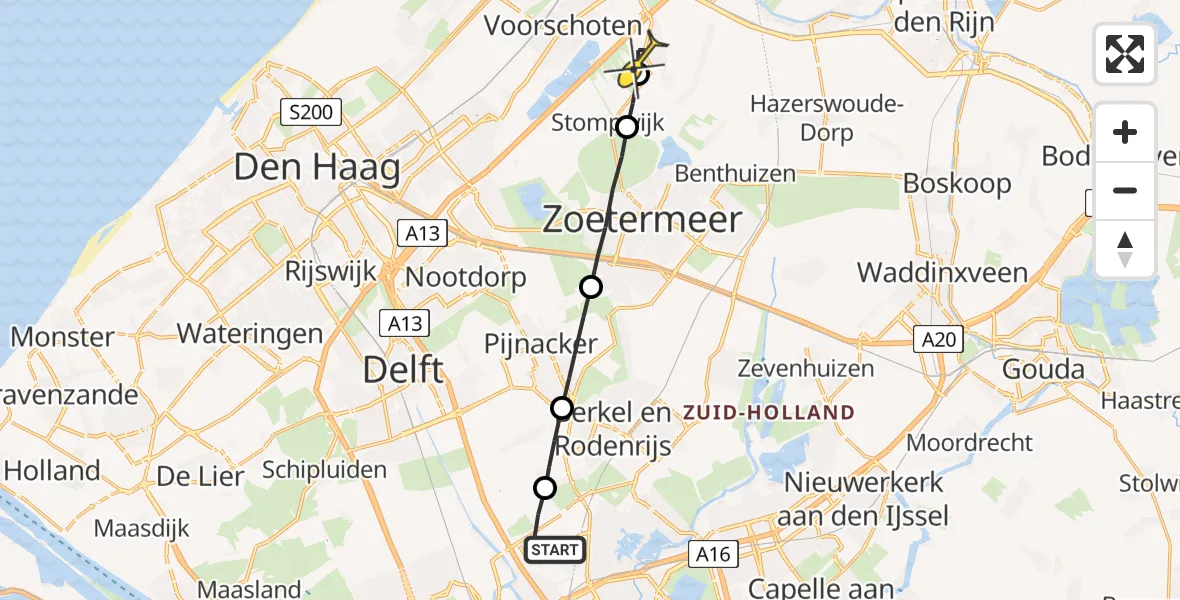 Routekaart van de vlucht: Lifeliner 2 naar Zoeterwoude