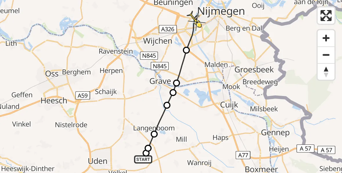 Routekaart van de vlucht: Lifeliner 3 naar Nijmegen