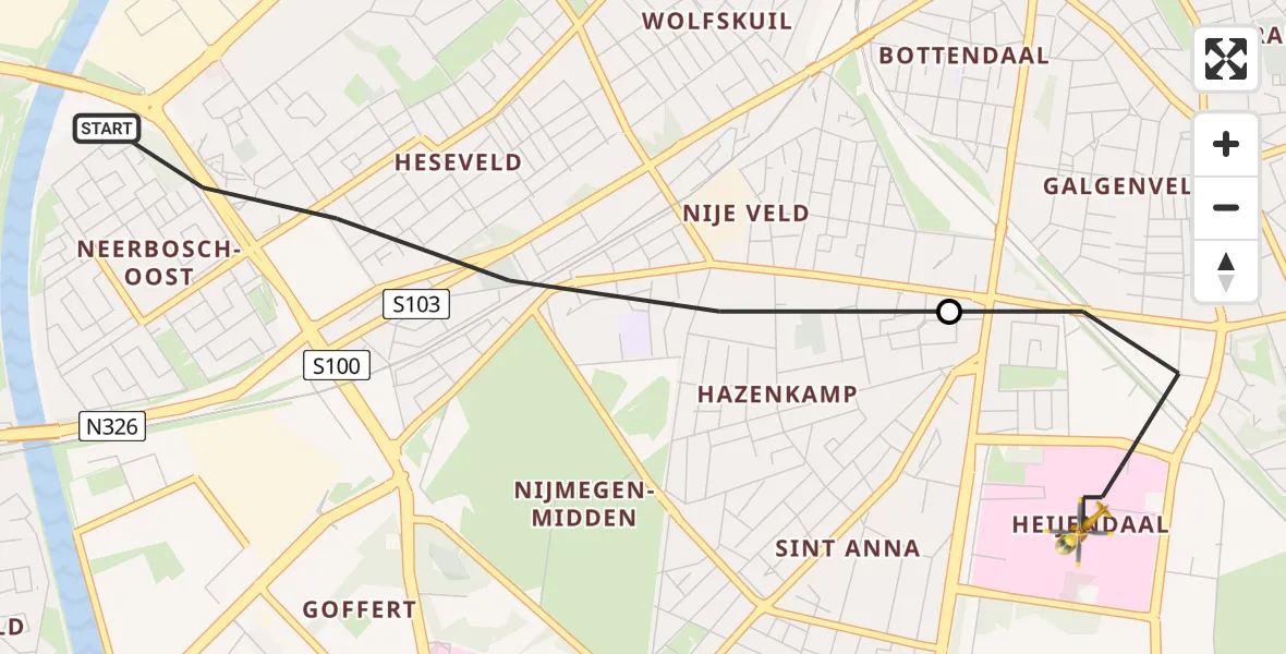 Vluchtroute Traumahelikopter Nijmegen - Radboud Universitair Medisch Centrum, 10 oktober 2023, 22:15