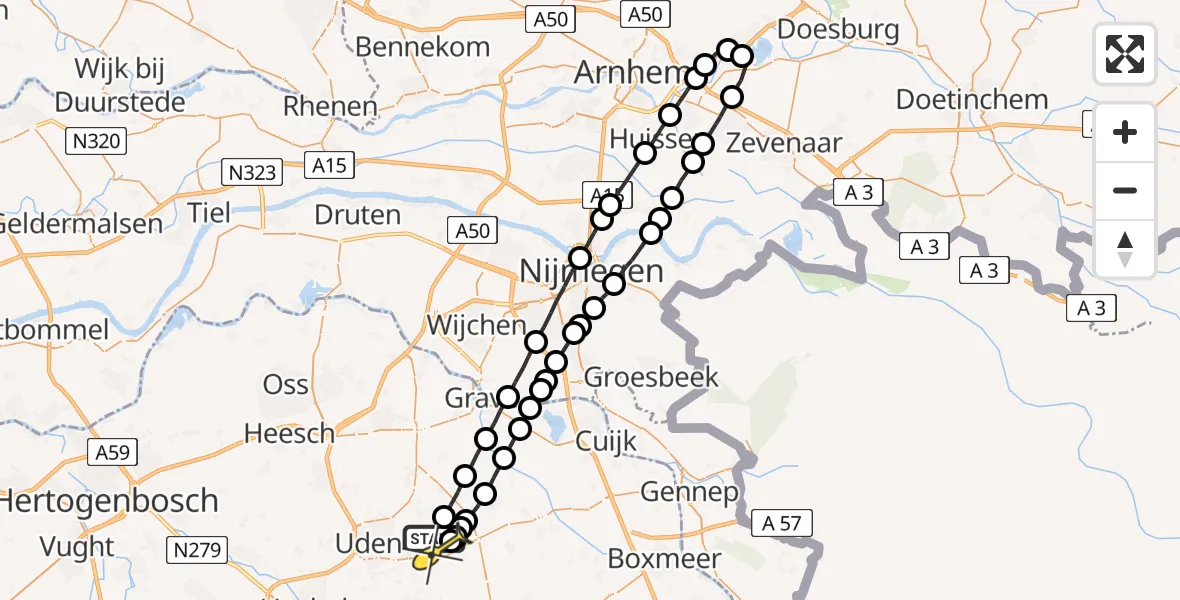 Routekaart van de vlucht: Lifeliner 3 naar Vliegbasis Volkel