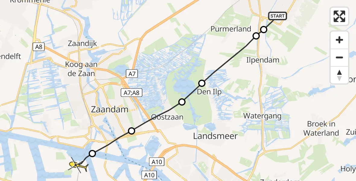 Routekaart van de vlucht: Lifeliner 1 naar Amsterdam Heliport