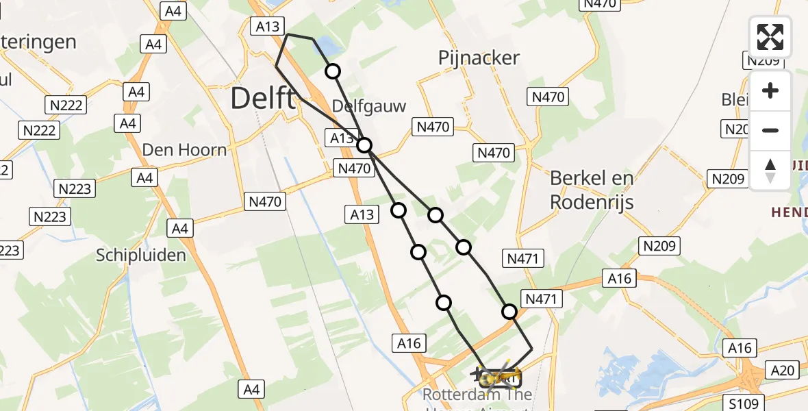 Vluchtroute Traumahelikopter Rotterdam The Hague Airport - Rotterdam The Hague Airport, 11 oktober 2023, 09:25