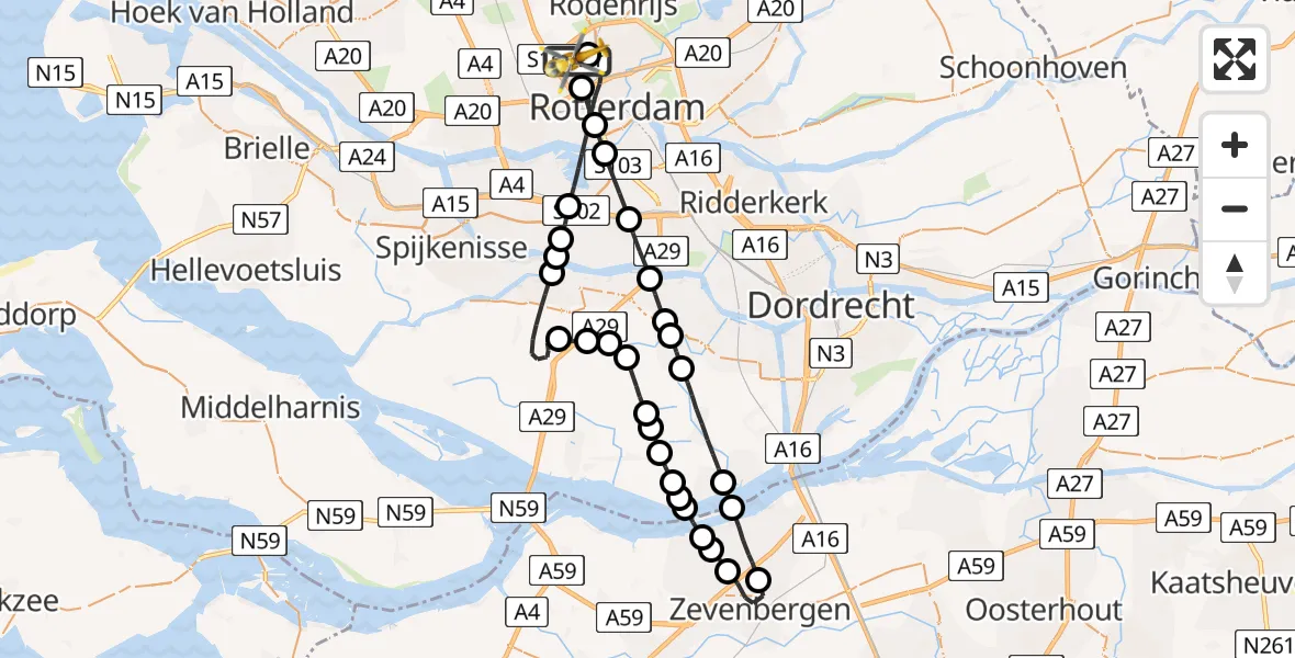 Vluchtroute Traumahelikopter Rotterdam The Hague Airport - Rotterdam The Hague Airport, 11 oktober 2023, 11:07
