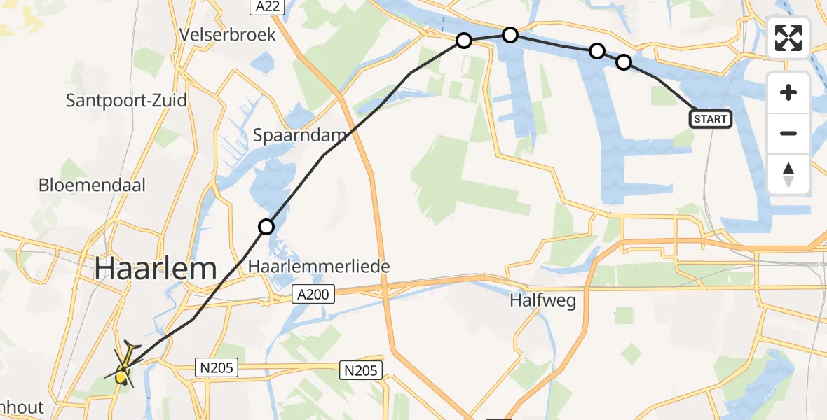 Routekaart van de vlucht: Lifeliner 1 naar Haarlem