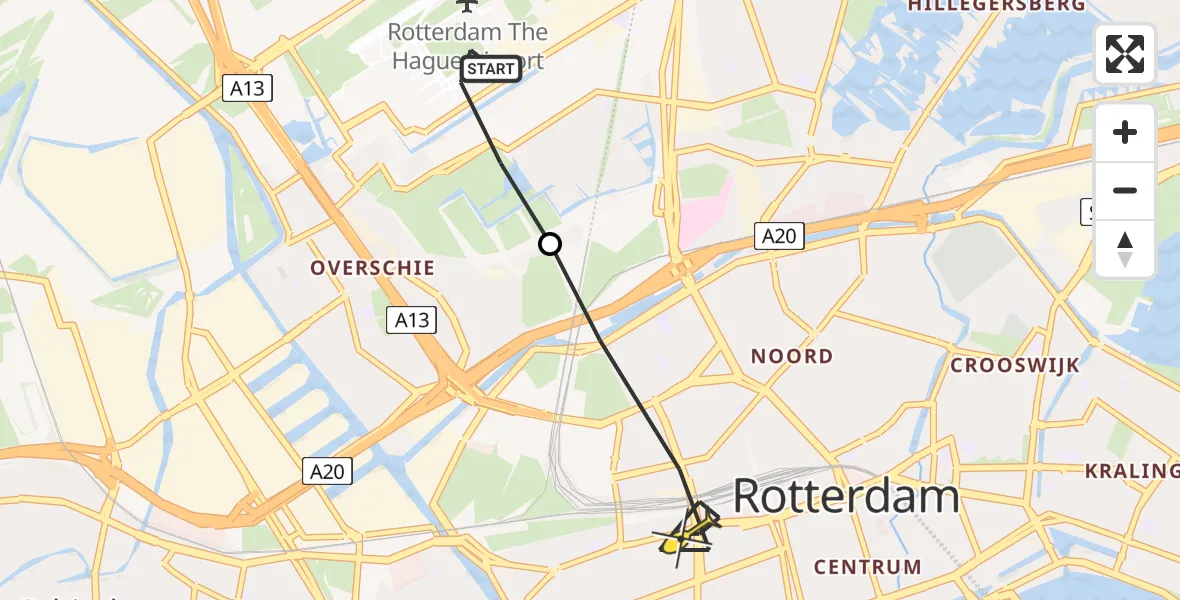 Routekaart van de vlucht: Lifeliner 2 naar Rotterdam