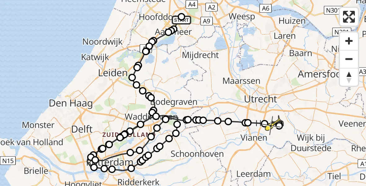 Routekaart van de vlucht: Politieheli naar Houten