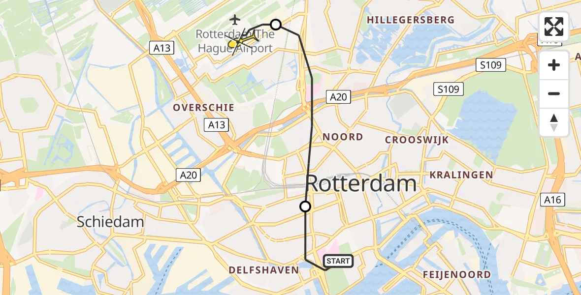 Routekaart van de vlucht: Lifeliner 2 naar Rotterdam The Hague Airport