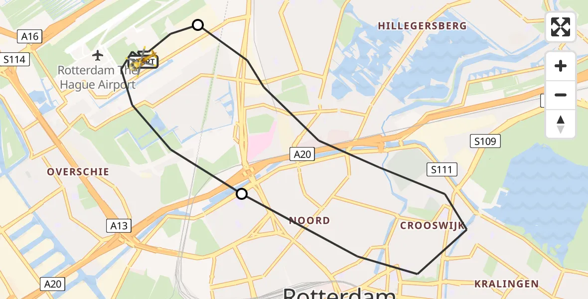 Vluchtroute Traumahelikopter Rotterdam The Hague Airport - Rotterdam The Hague Airport, 11 oktober 2023, 13:06