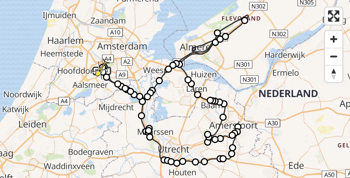 Routekaart van de vlucht: Politieheli naar Schiphol