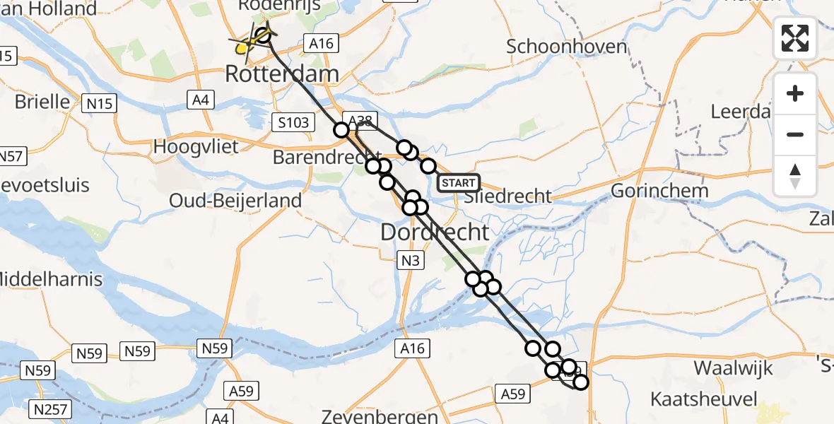 Routekaart van de vlucht: Lifeliner 2 naar Rotterdam The Hague Airport