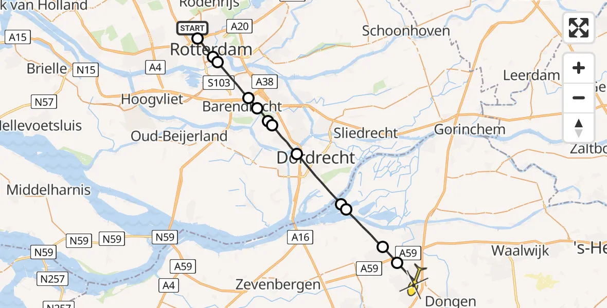 Routekaart van de vlucht: Lifeliner 2 naar Oosterhout