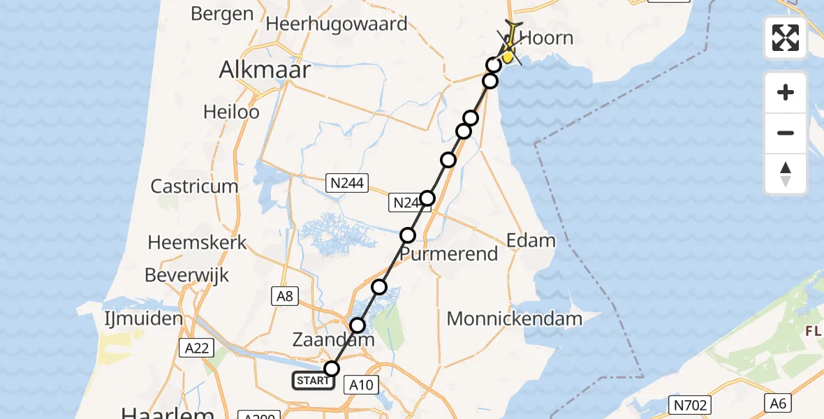 Routekaart van de vlucht: Lifeliner 1 naar Berkhout