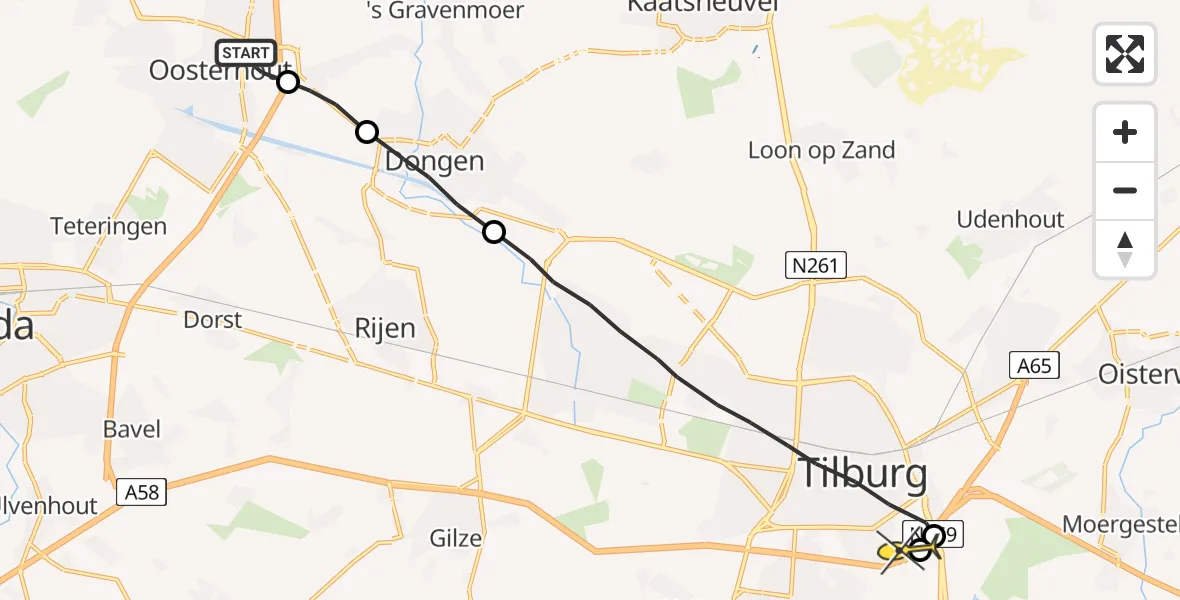 Routekaart van de vlucht: Lifeliner 2 naar Tilburg