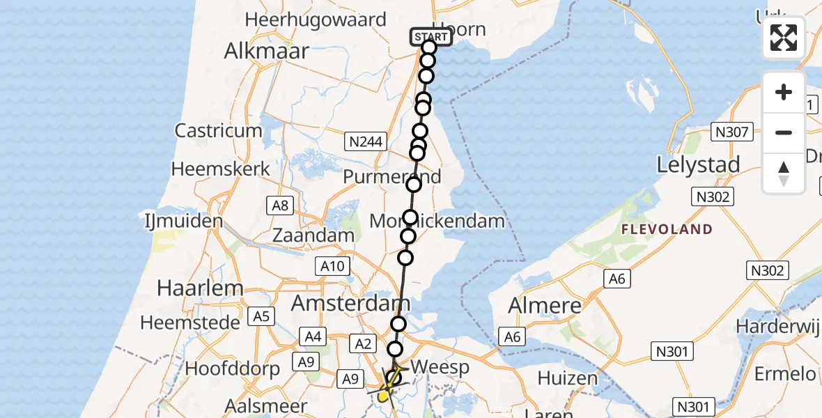 Routekaart van de vlucht: Lifeliner 1 naar Academisch Medisch Centrum (AMC)