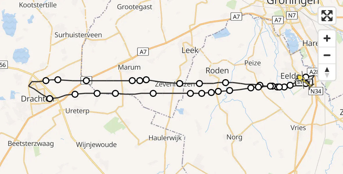 Routekaart van de vlucht: Lifeliner 4 naar Groningen Airport Eelde