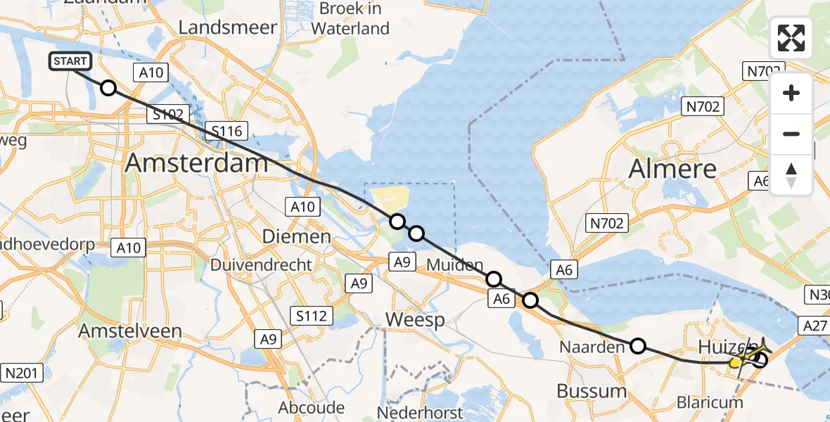 Routekaart van de vlucht: Lifeliner 1 naar Huizen