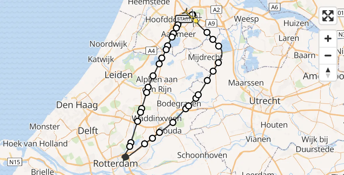 Routekaart van de vlucht: Politieheli naar Schiphol