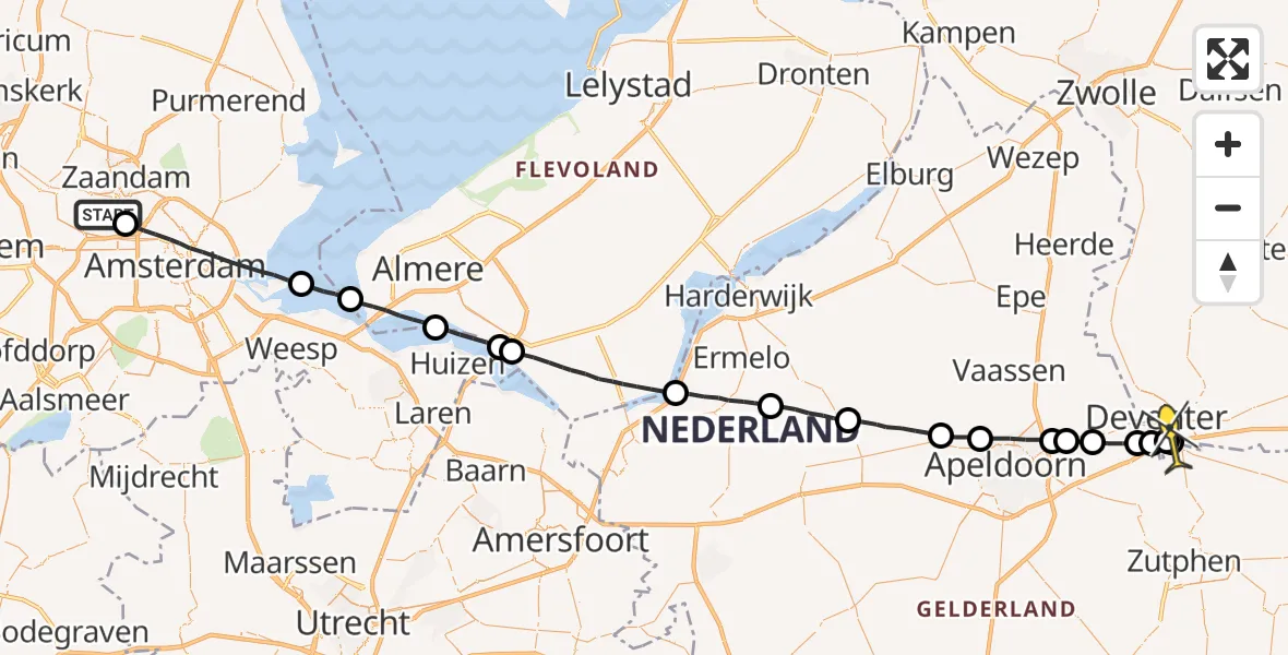 Routekaart van de vlucht: Lifeliner 1 naar Deventer