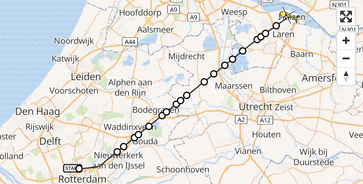 Routekaart van de vlucht: Lifeliner 2 naar Huizen