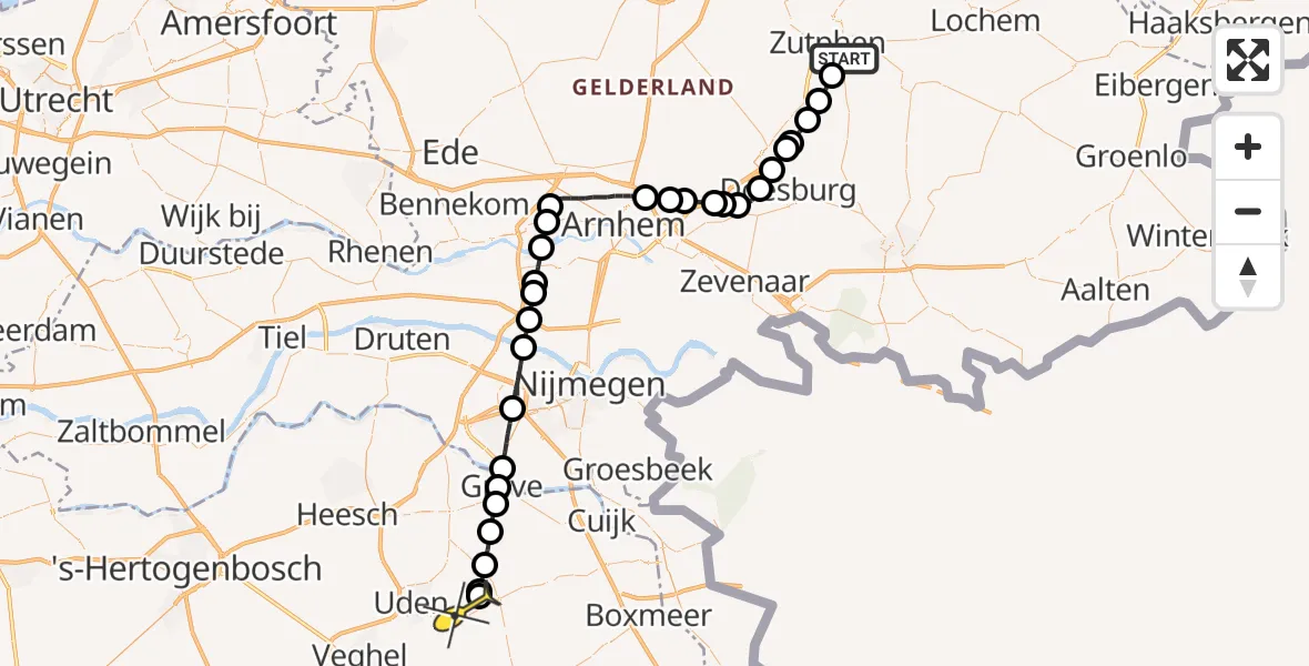 Routekaart van de vlucht: Lifeliner 3 naar Vliegbasis Volkel