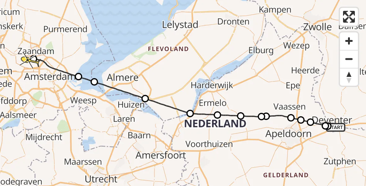 Routekaart van de vlucht: Lifeliner 1 naar Amsterdam Heliport