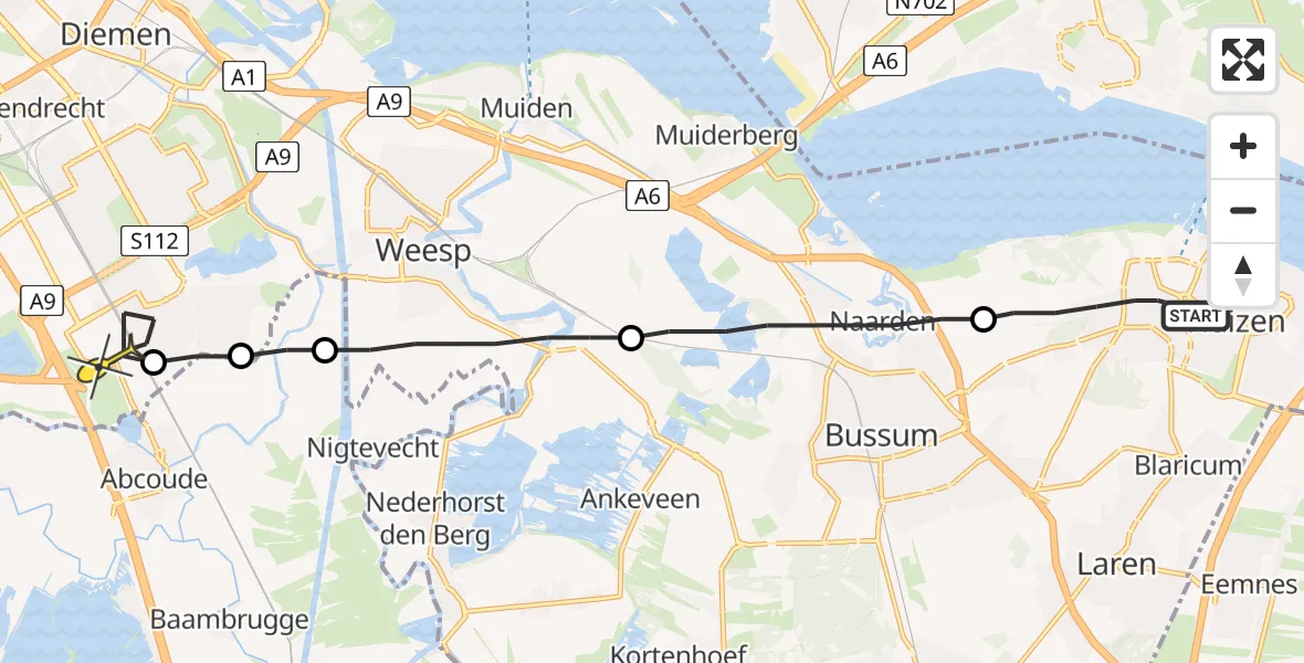 Routekaart van de vlucht: Lifeliner 2 naar Academisch Medisch Centrum (AMC)