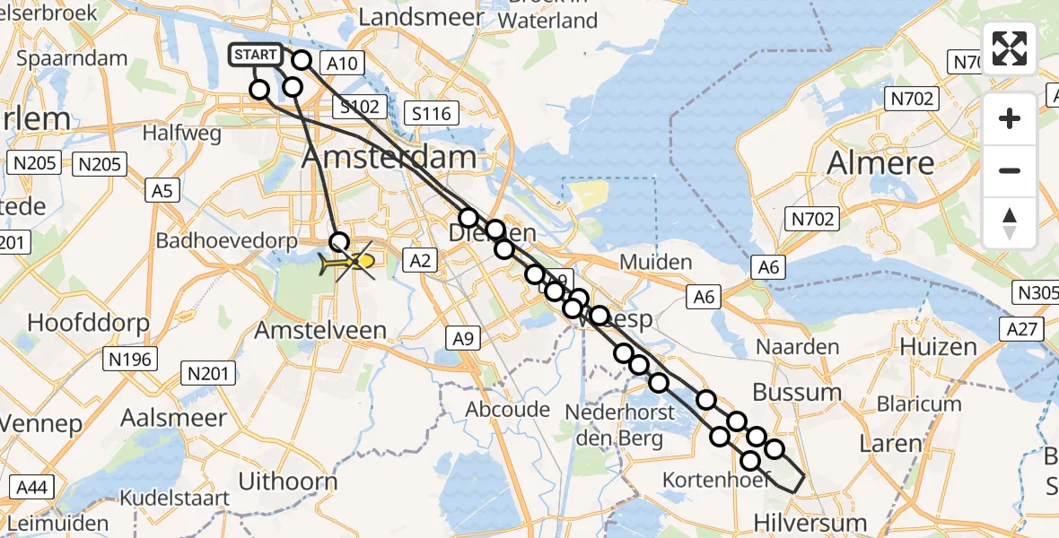 Routekaart van de vlucht: Lifeliner 1 naar VU Medisch Centrum Amsterdam