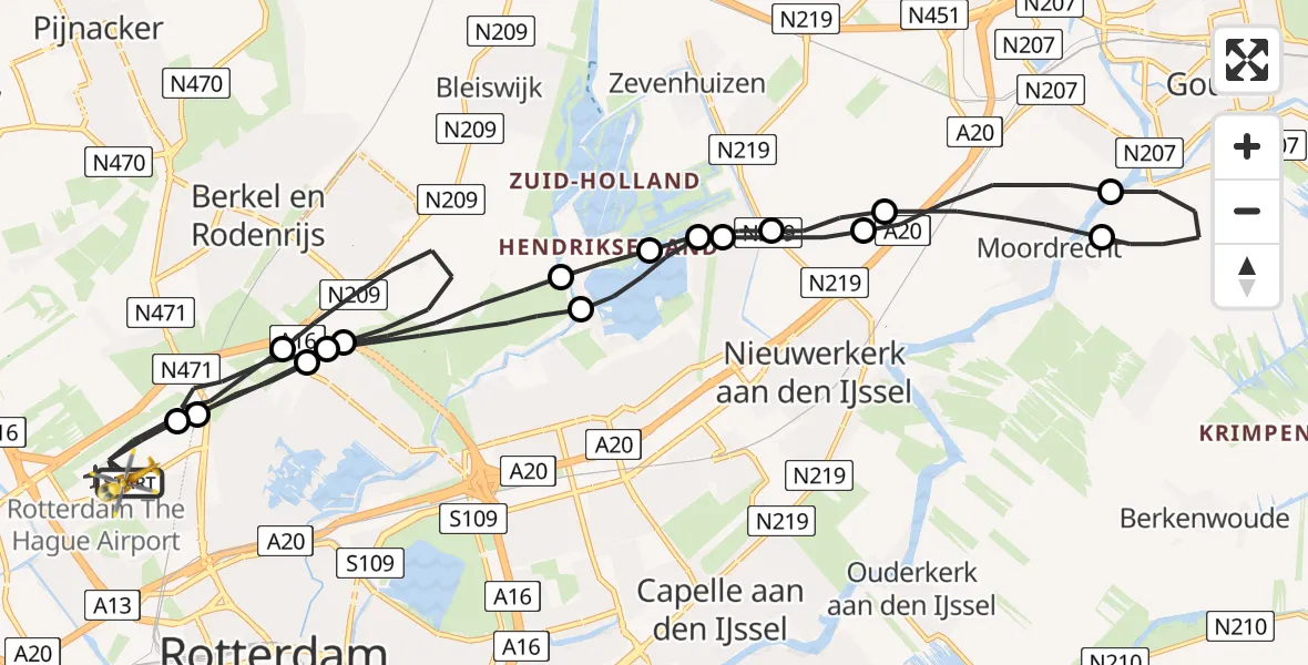 Vluchtroute Traumahelikopter Rotterdam The Hague Airport - Rotterdam The Hague Airport, 12 oktober 2023, 07:54
