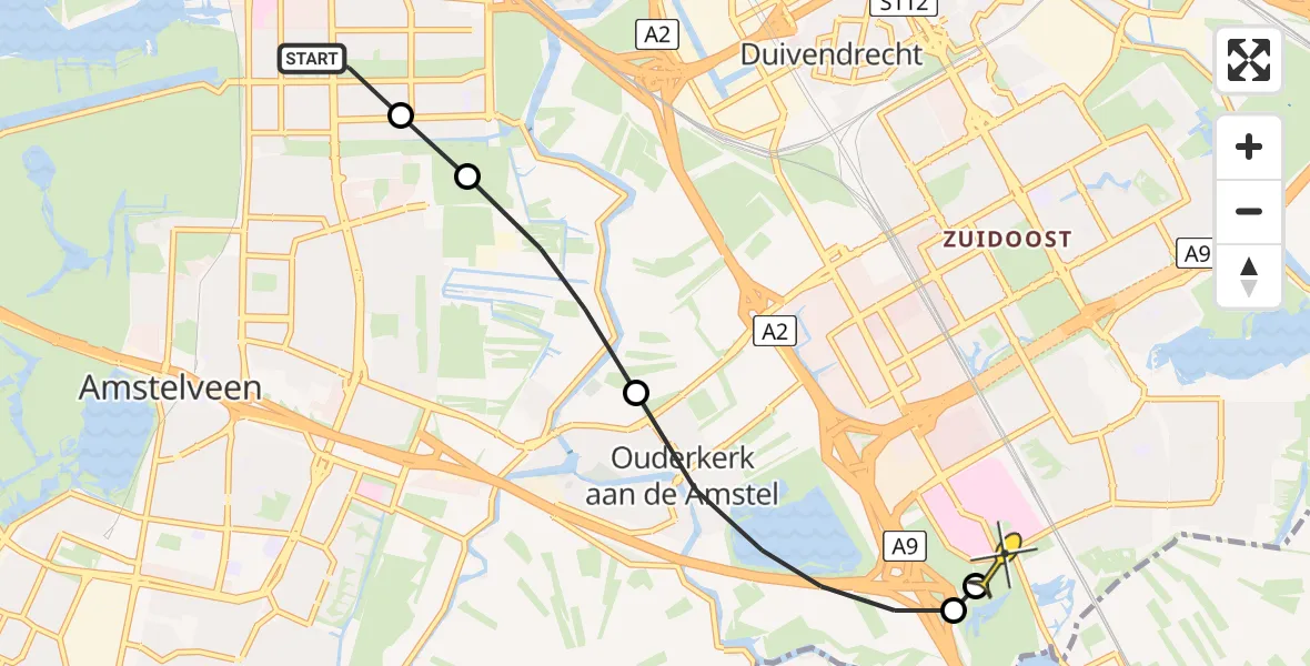 Routekaart van de vlucht: Lifeliner 1 naar Academisch Medisch Centrum (AMC)