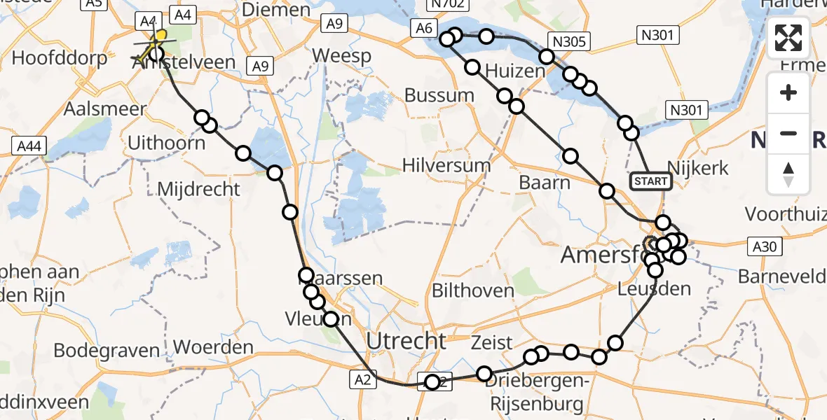 Routekaart van de vlucht: Politieheli naar Schiphol