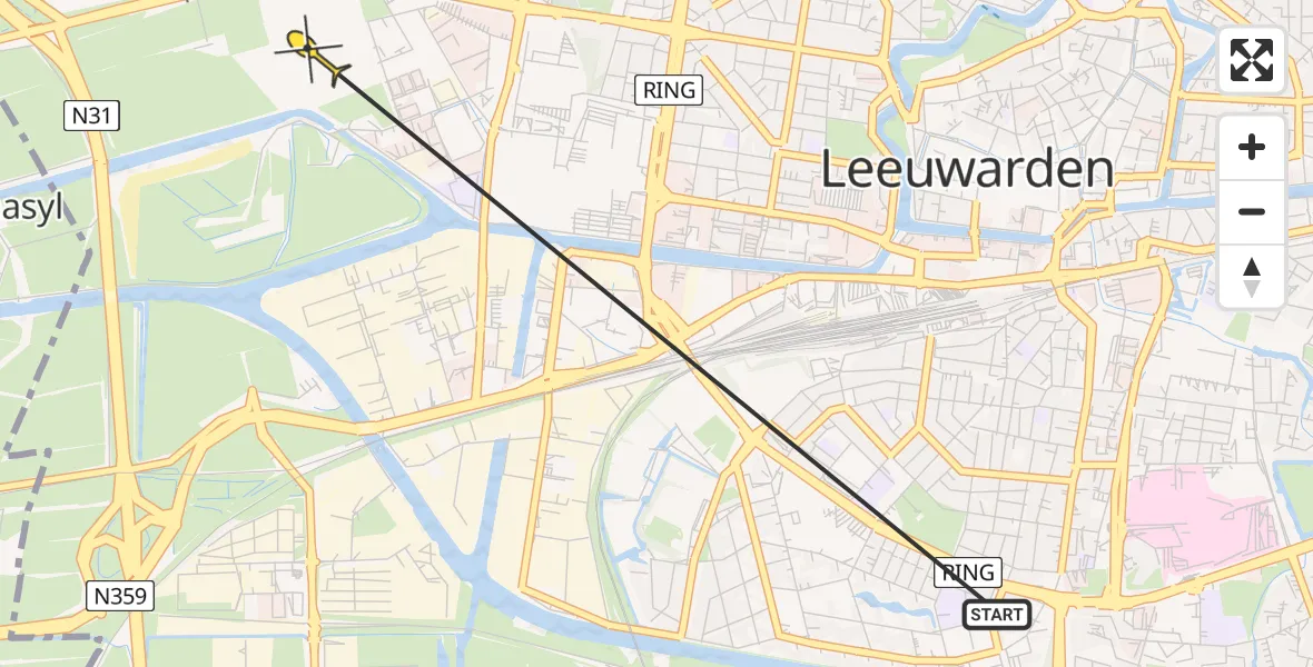 Routekaart van de vlucht: Ambulanceheli naar Leeuwarden