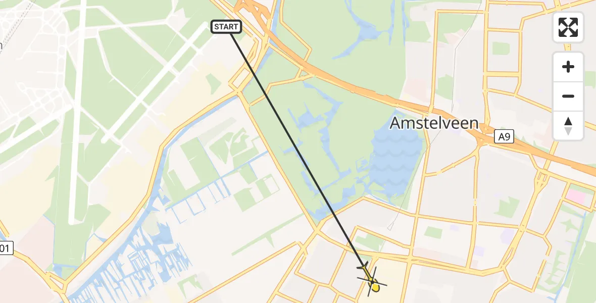 Routekaart van de vlucht: Politieheli naar Amstelveen