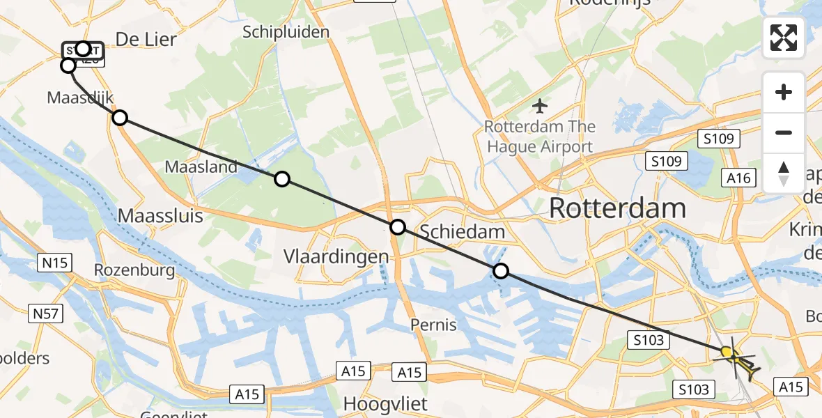 Routekaart van de vlucht: Lifeliner 1 naar Rotterdam