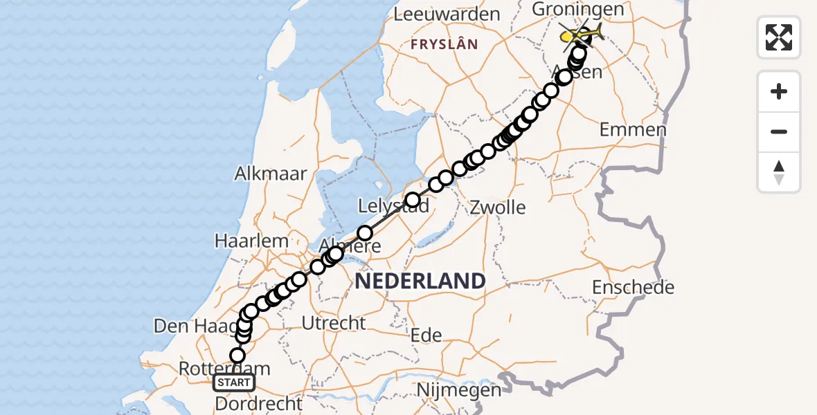 Routekaart van de vlucht: Lifeliner 1 naar Groningen Airport Eelde