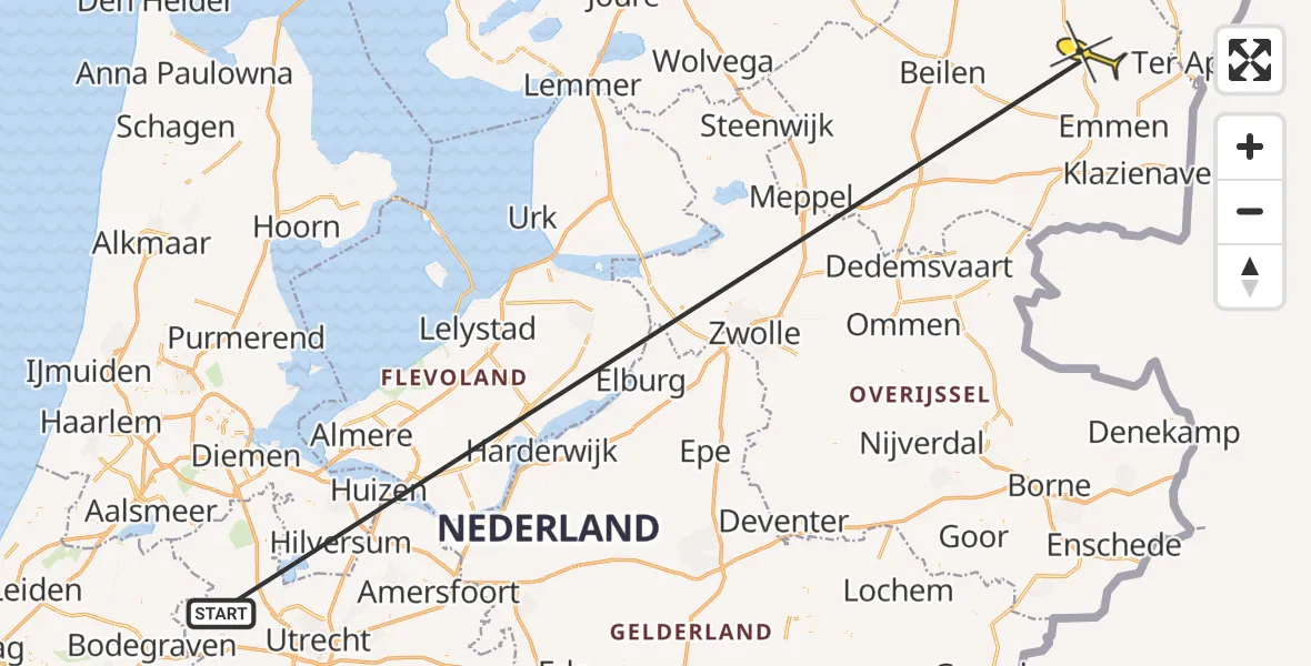 Routekaart van de vlucht: Traumaheli naar Exloo