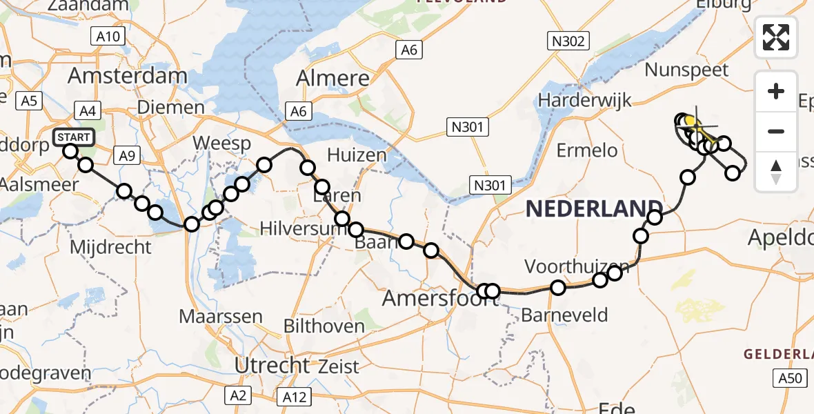 Routekaart van de vlucht: Politieheli naar Vierhouten