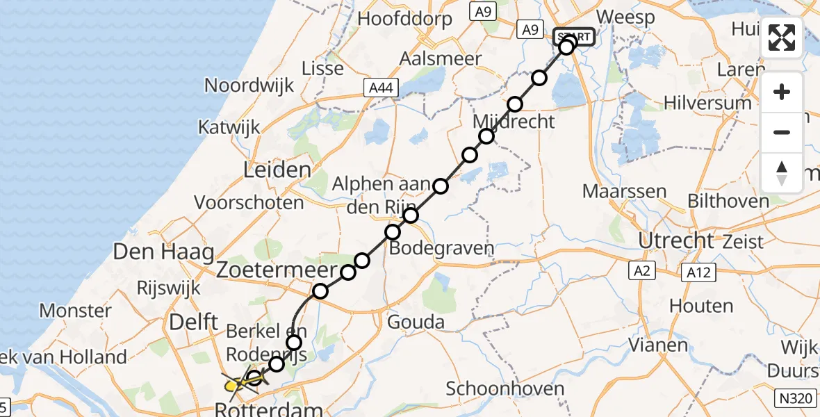 Routekaart van de vlucht: Lifeliner 2 naar Rotterdam The Hague Airport