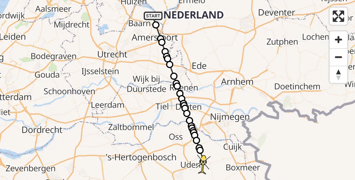 Routekaart van de vlucht: Lifeliner 3 naar Vliegbasis Volkel