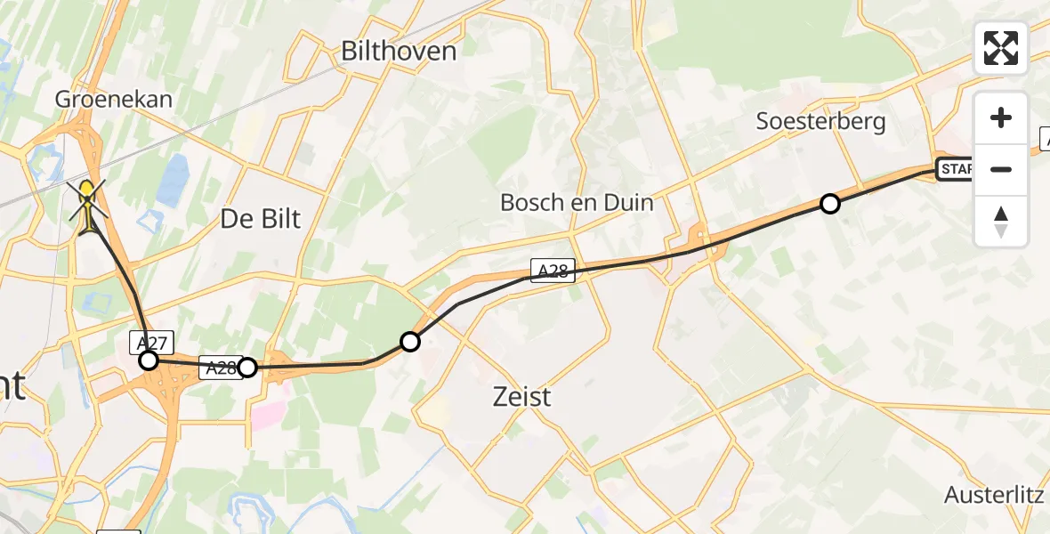Routekaart van de vlucht: Politiehelikopter naar Utrecht