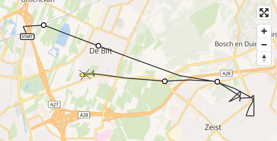 Routekaart van de vlucht: Politieheli naar De Bilt